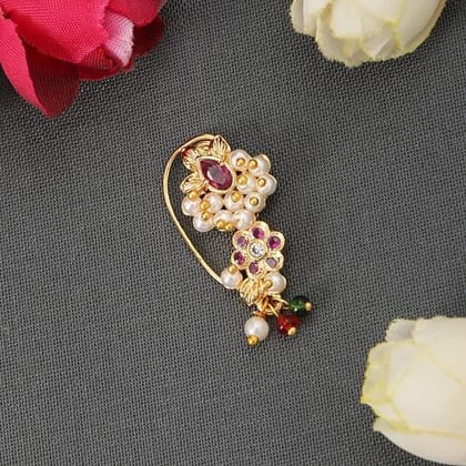 Gold-Plated CZ-Studded  Beaded Nosepin