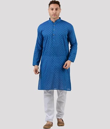 Maharaja - Blue Cotton Regular Fit Men's Kurta Pyjama Set ( Pack of 1 )