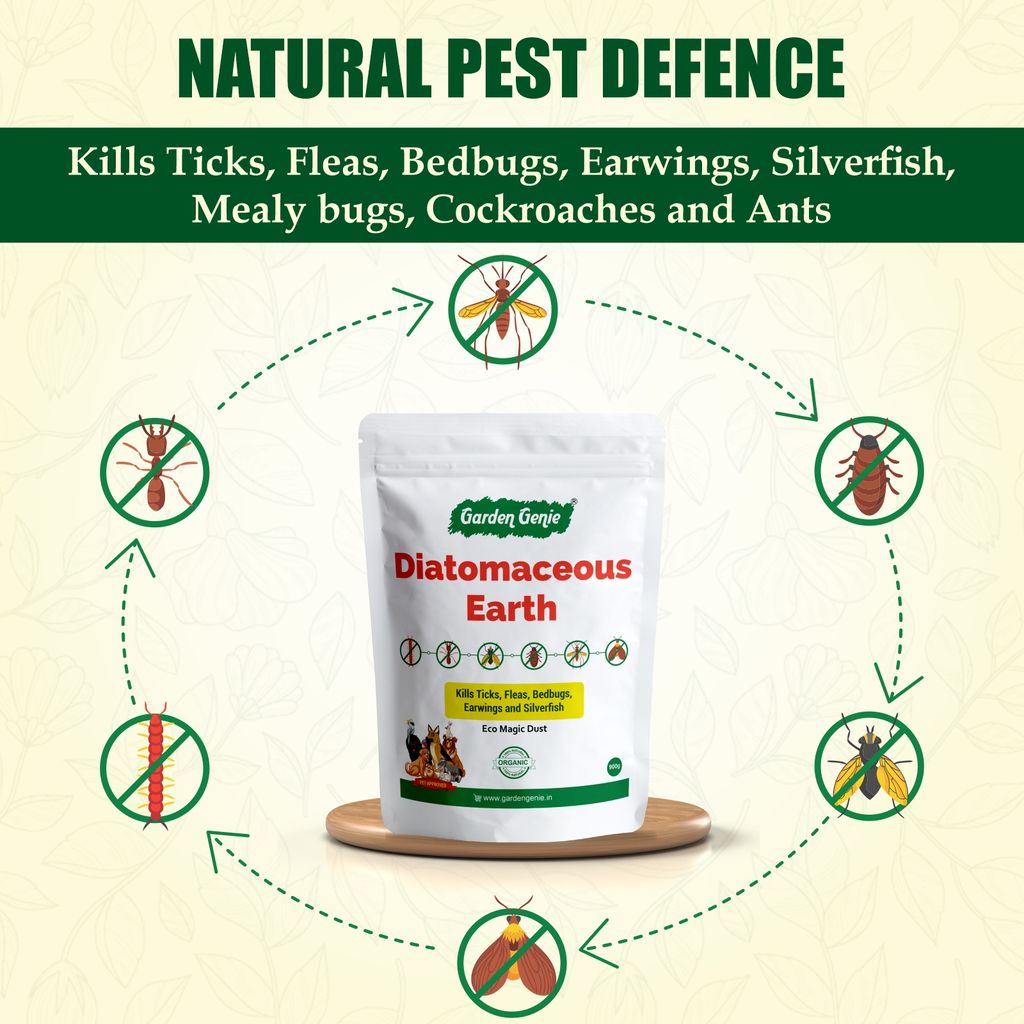 Garden Genie 100% Natural Diatomaceous Earth Powder 800g I Insect Control for Plants I Effective against Dog Ticks & Flea, Cockroach, Bedbugs, Ants etc | Organic Pest Control for Your Home & Garden
