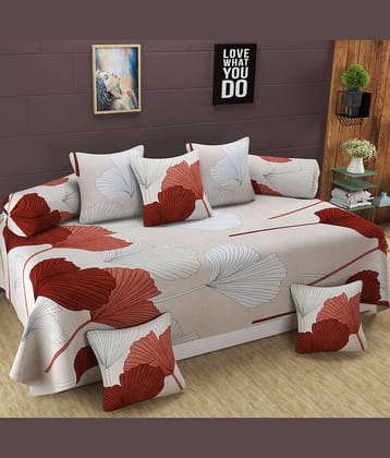 Homefab India Microfibre Floral Diwan Set 8 Pcs - Beige