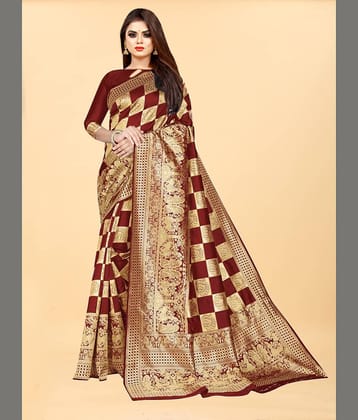 Gazal Fashions Banarasi Silk Embellished Saree With Unstitched Blouse Piece ( Pink )