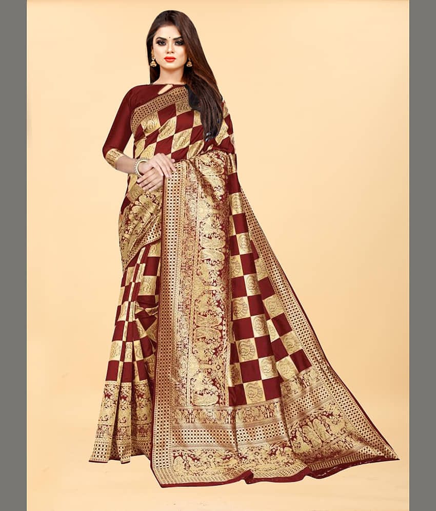 Gazal Fashions Banarasi Silk Embellished Saree With Unstitched Blouse Piece ( Pink )