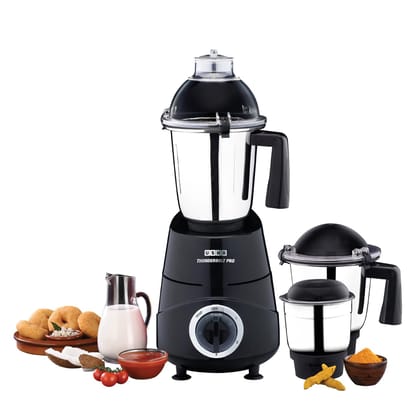 USHA Thunderbolt Pro 1000W with 3 Jars, 100% Copper Ball-Bearing Motor, Handsfree operation, 3 Jars, 3-Speed Setting with Inching option, 5 Years Warranty on Motor (Black) USHA Thunderbolt Pro 1000W with 3 Jars, 100% Copper Ball-Bearing Motor, Handsfree 