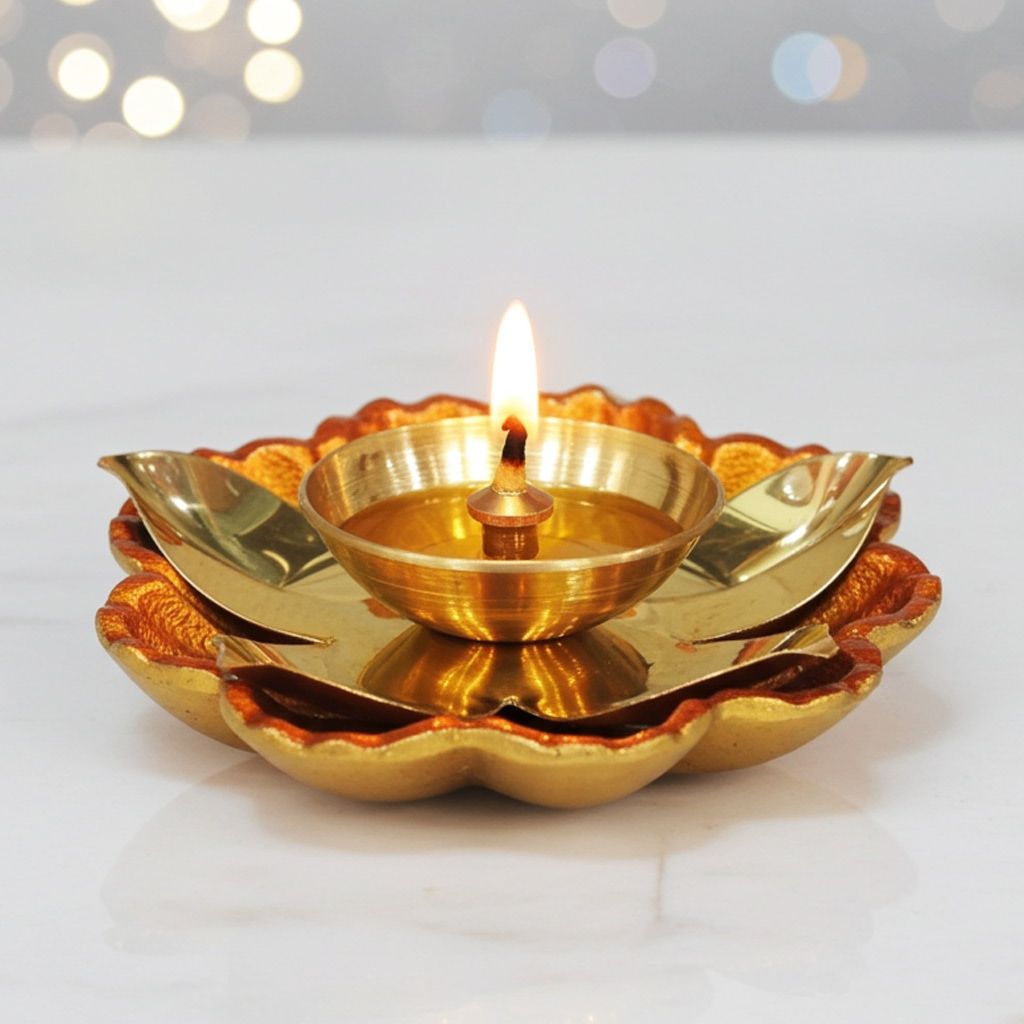 Brass Table Decor Oil Lamp Brass Deepak  - Antique Finish Diya for Worship, Height : 1 Inch (ZMAS170 B)