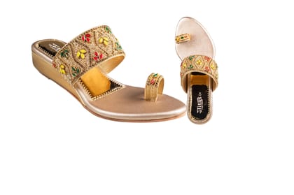 Titas Ladies Golden Multi Wedding Chappal (Cs W 250212)-Golden Multi / 3 / Casual