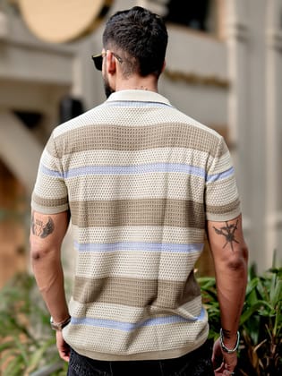 Tricot FlatKnit Cotton Beige Half Sleeve Shirt-S / Beige