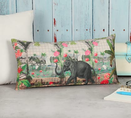 India Circus Frolic Mist - Blended Taf Silk Cushion Cover - 8 X 16 Inch