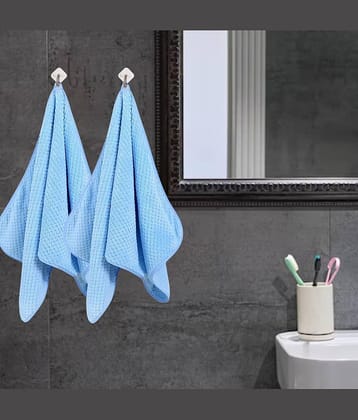 BLUE HOME AND KITCHEN Pack of 2 Microfibre 301-350 -GSM Hand Towel ( Blue )