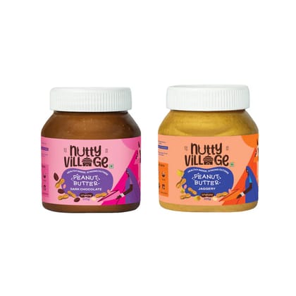 Nutty Village Combo Dark Chocolate Crunchy and Jaggery Delight Crunchy Peanut Butter 325 g Each
