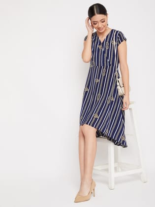 Navy Blue Printed Dress-S / Navy