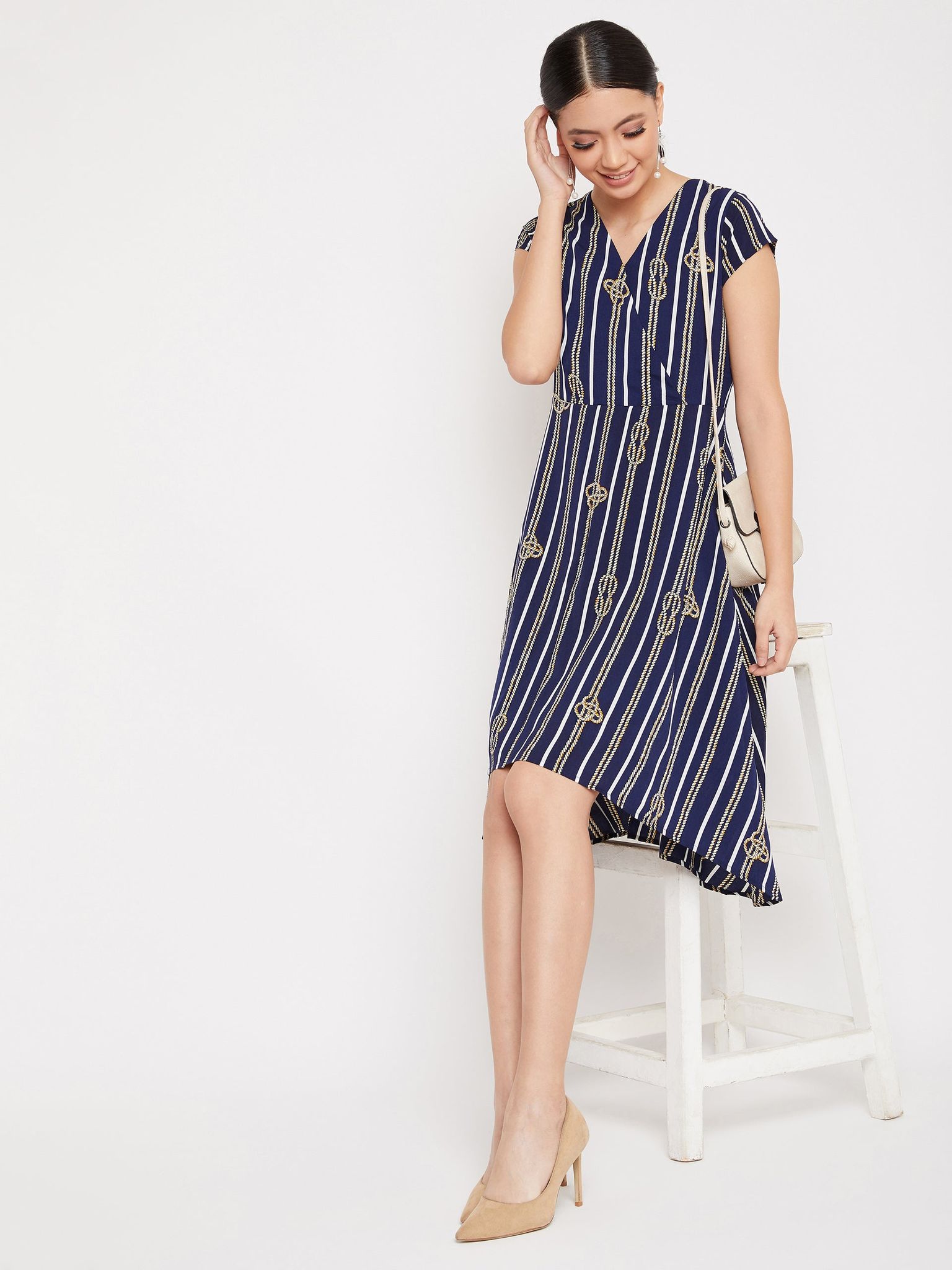 Navy Blue Printed Dress-S / Navy