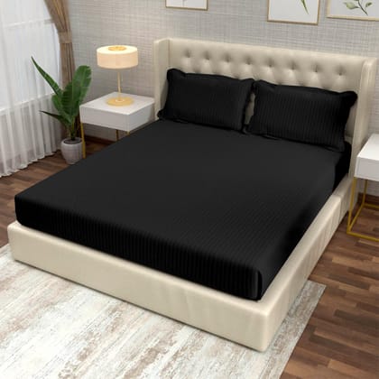 Black Italian Stripes Flat King Size Bedsheet-King / BLACK / HT220KS