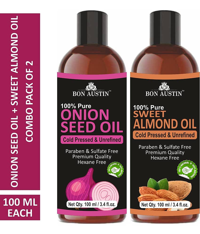 Bon Austin Premium Onion Seed Oil &  Sweet Almond Oil - Cold Pressed & Unrefined Combo pack of 2 bottles of 100 ml(200 ml)