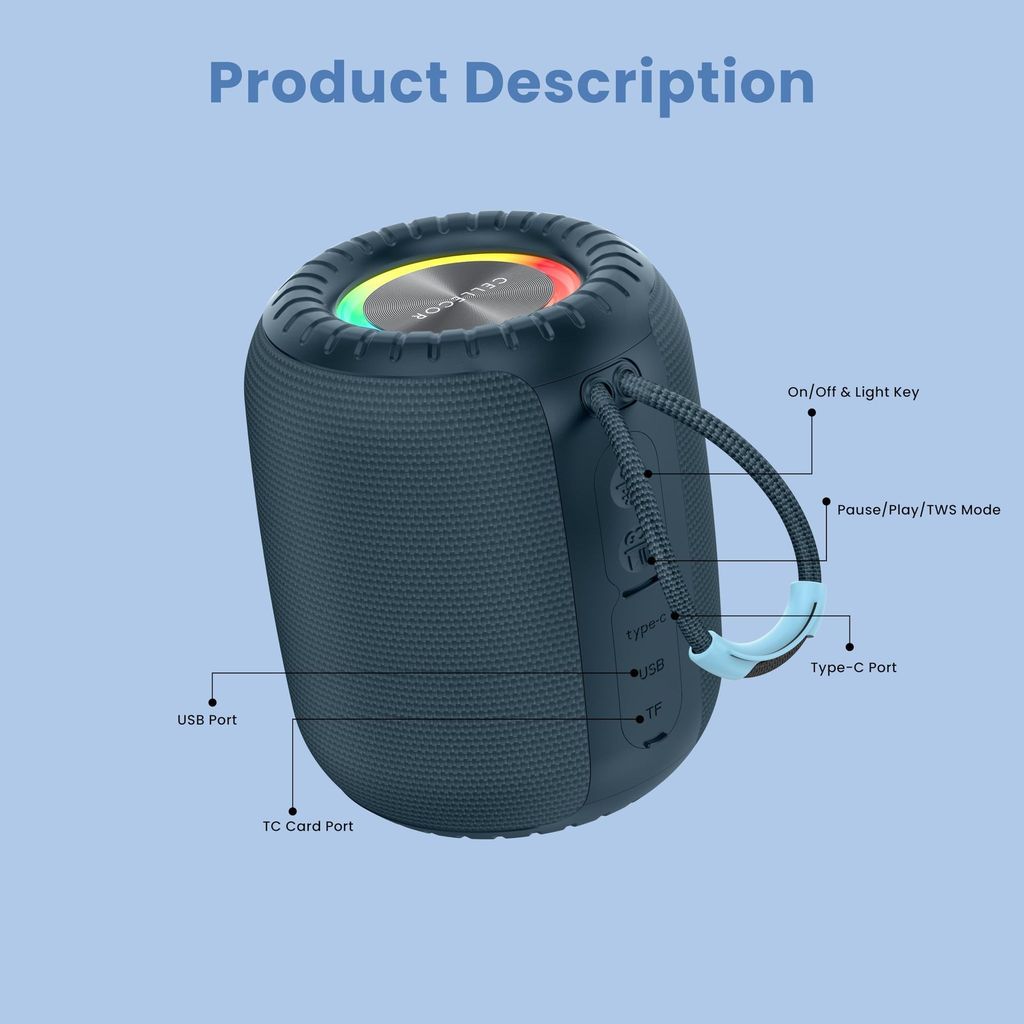 CELLECOR BT-703 6W Mini Portable Wireless Speaker | 6 Hour Playtime | 5.0V | Bluetooth Speaker with RGB Light - Blue