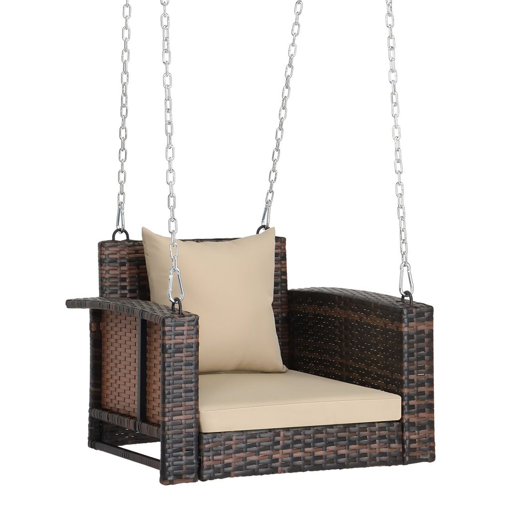 MJA FURNITURE Patio Swing Chair Single Seater Without Stand for Balcony and Garden | Patio Hammock Jhula for Children & Adults | Rattan and Wicker Swing Chair | Outdoor Sofa