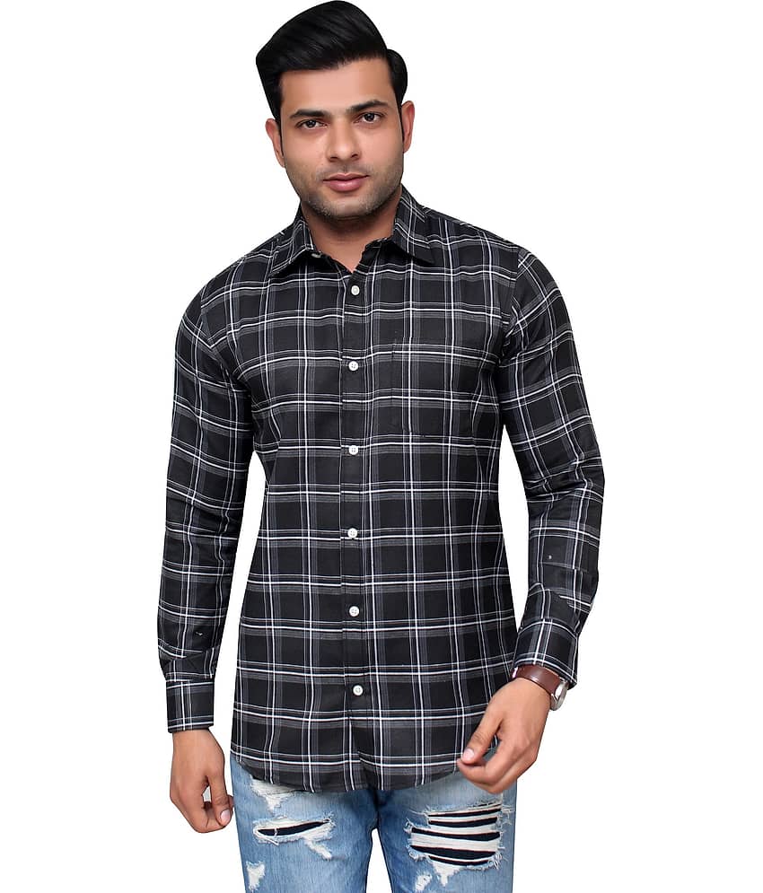 Aish N Ridh Cotton Regular Fit Checks Men's Casual Shirt - Black ( Pack of 1 )