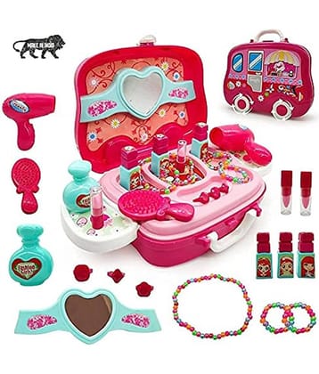 Beauty Make up case and Cosmetic Set Suitcase with Makeup Accessories for Children Girls- Pink 2in1 Toy