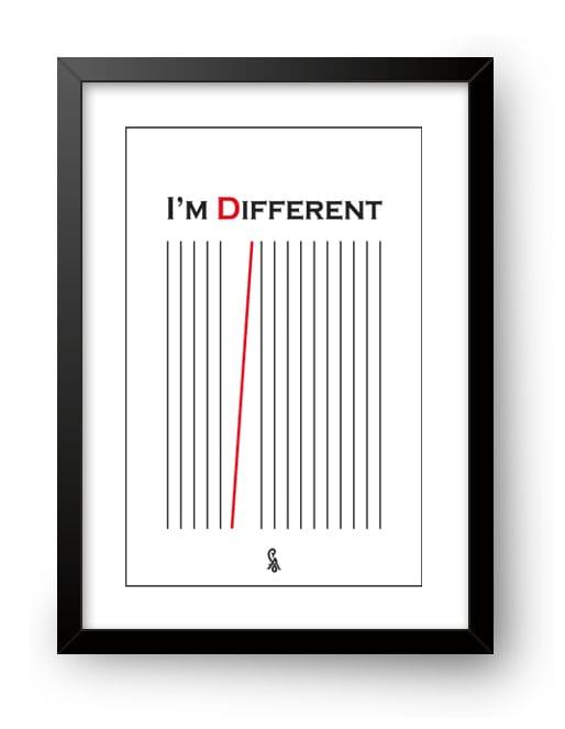 Premium "I'm Different" Motivational Wall Frame | Minimalist Red & Black Line Art Poster for Creative Workspaces, Office & Room Decor
