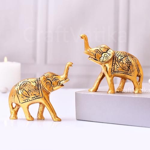 Set of 2 Trunk Up Elephant Decorative Items for Home, Show Pieces for Home Decor,Elephant Decorative Items for