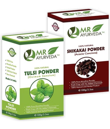 MR Ayurveda 100% Pure Tulsi Powder and Shikakai Powder Hair Scalp Treatment 200 g Pack of 2
