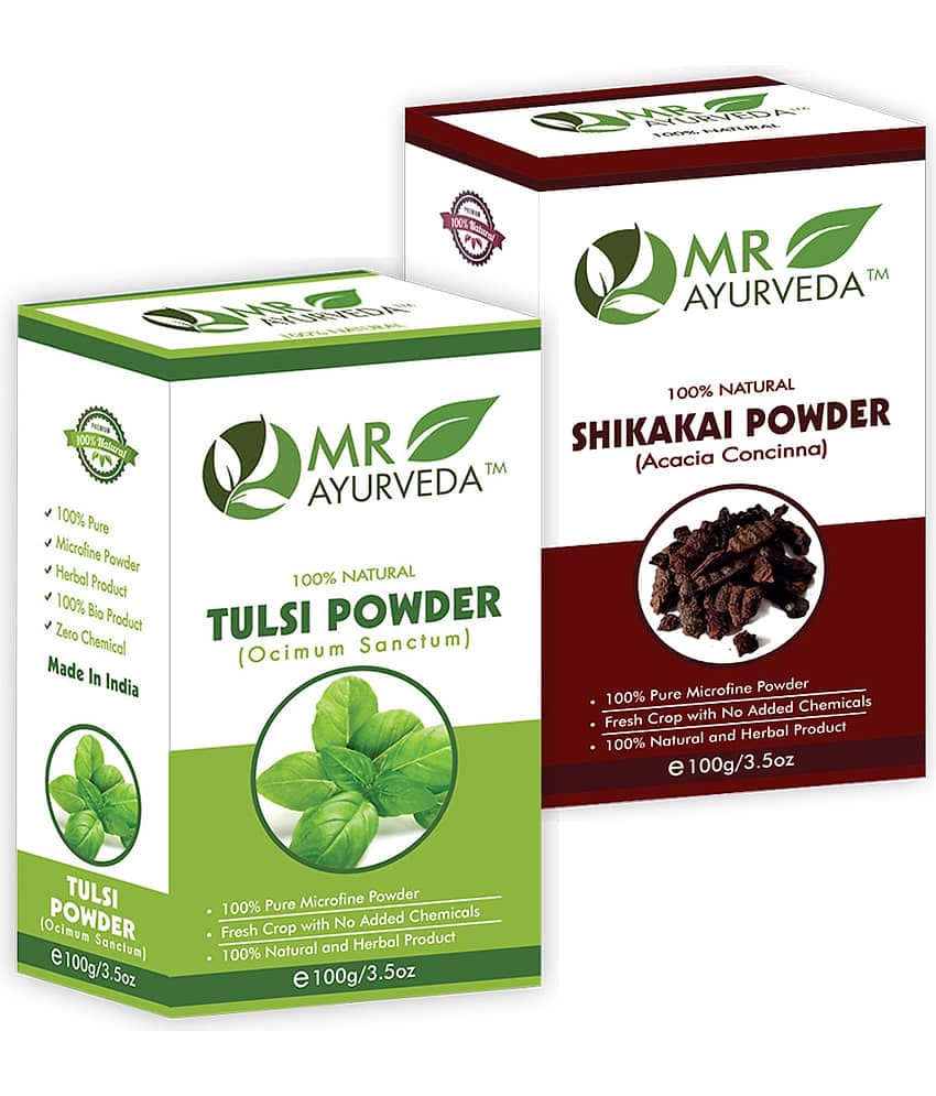 MR Ayurveda 100% Pure Tulsi Powder and Shikakai Powder Hair Scalp Treatment 200 g Pack of 2