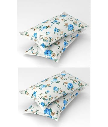 Homefab India - Pack of 4 Microfiber Floral Printed Standard Size Pillow Cover ( 66.04 cm(26) x 43.18 cm(17) ) - Blue