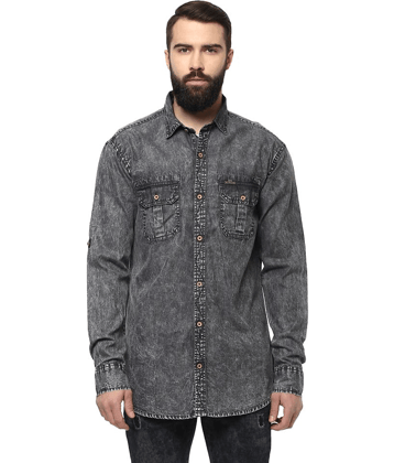 Urbano Fashion - Grey Denim Slim Fit Men's Casual Shirt (Pack of 1)