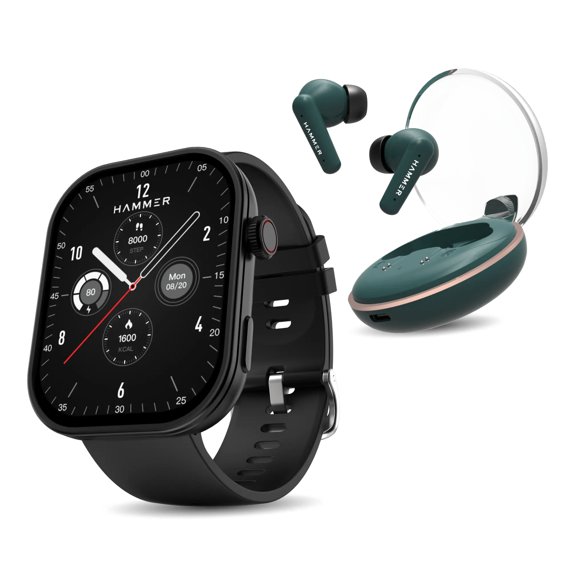 Hammer Tussle Bluetooth Smartwatch & Airflow Plus Earbuds (Combo) Hammer Tussle Bluetooth Smartwatch & Airflow Plus Earbuds (Combo) - Powder Black
