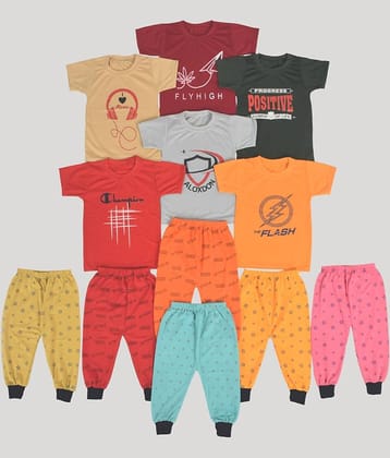 DIAMOND EXPORTER Pack of 6 Boys Cotton Blend T-Shirt & Trackpants Set ( Multicolor )
