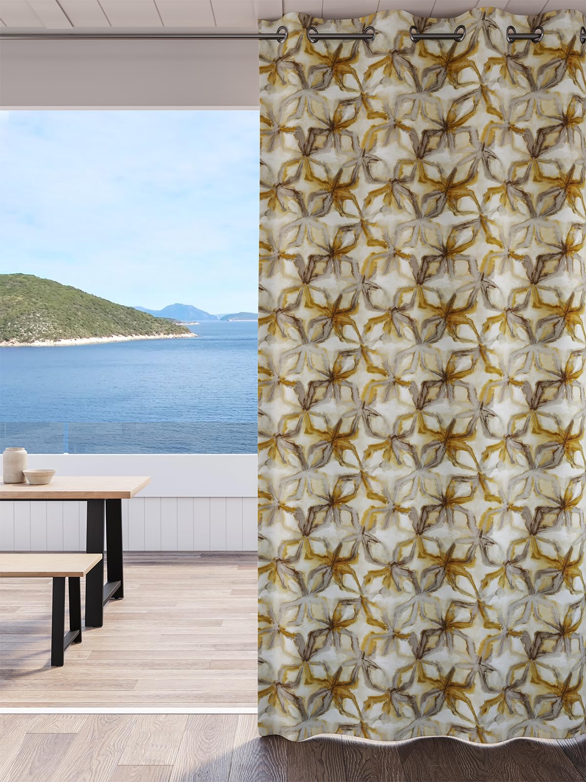 DDECOR - 100% PolyesterGeometric PatternDoor 7 Ft|135 CM X 225 CM| - Golden