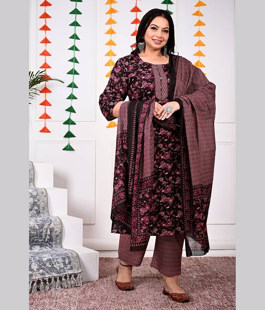 Swasti Cotton Printed Straight Women's Kurti - Purple ( Pack of 1 )