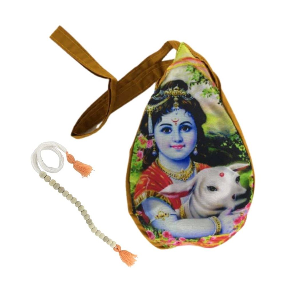 MAYAPURI Krishna (Gopal) Print Japa Bag/Chanting Bag with Zip Pocket & Sakshi Mala Counter - Pooja Needs | Buy online on ZillyBuy