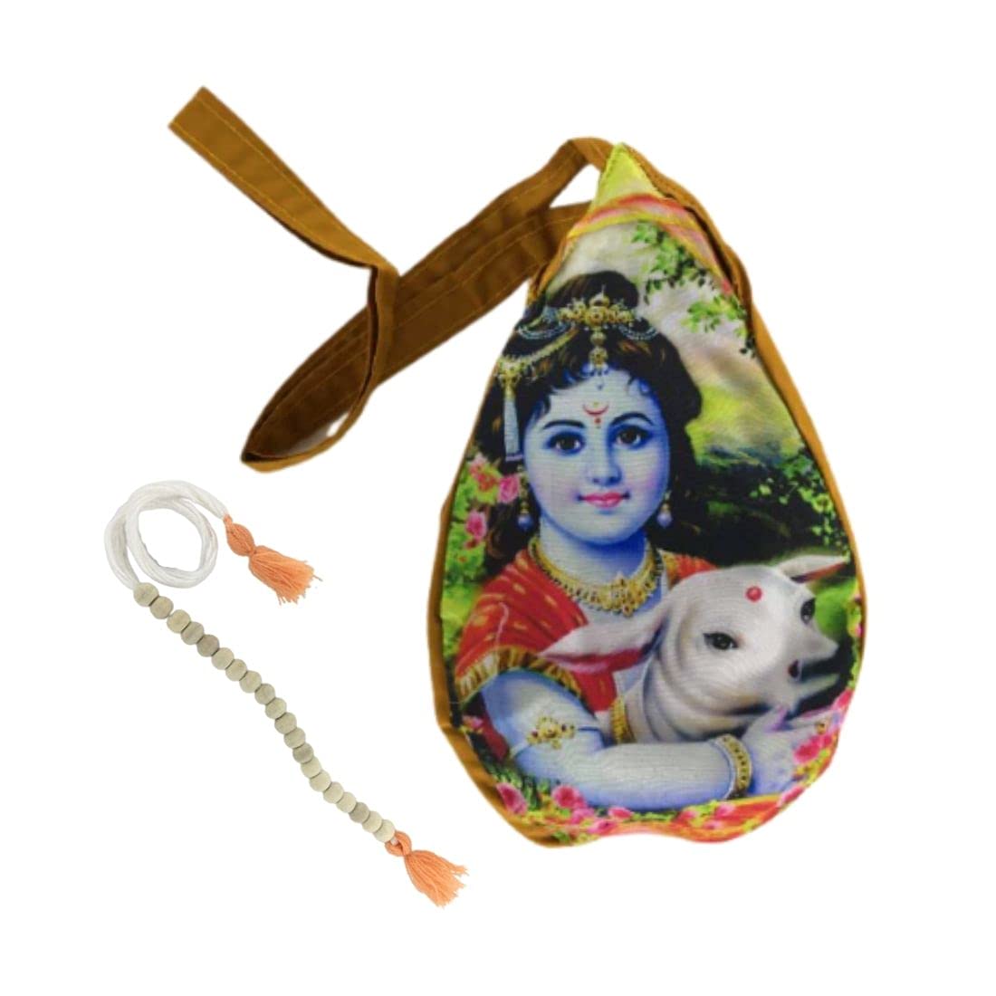 MAYAPURI Krishna (Gopal) Print Japa Bag/Chanting Bag with Zip Pocket & Sakshi Mala Counter