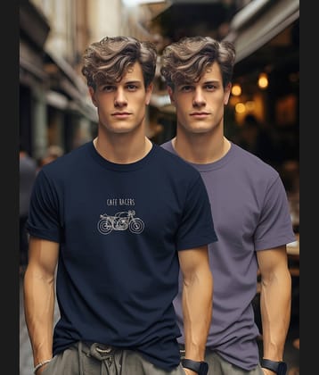 BULLMER Men Cotton Blend Regular Fit Printed T-Shirt ( Navy Blue )