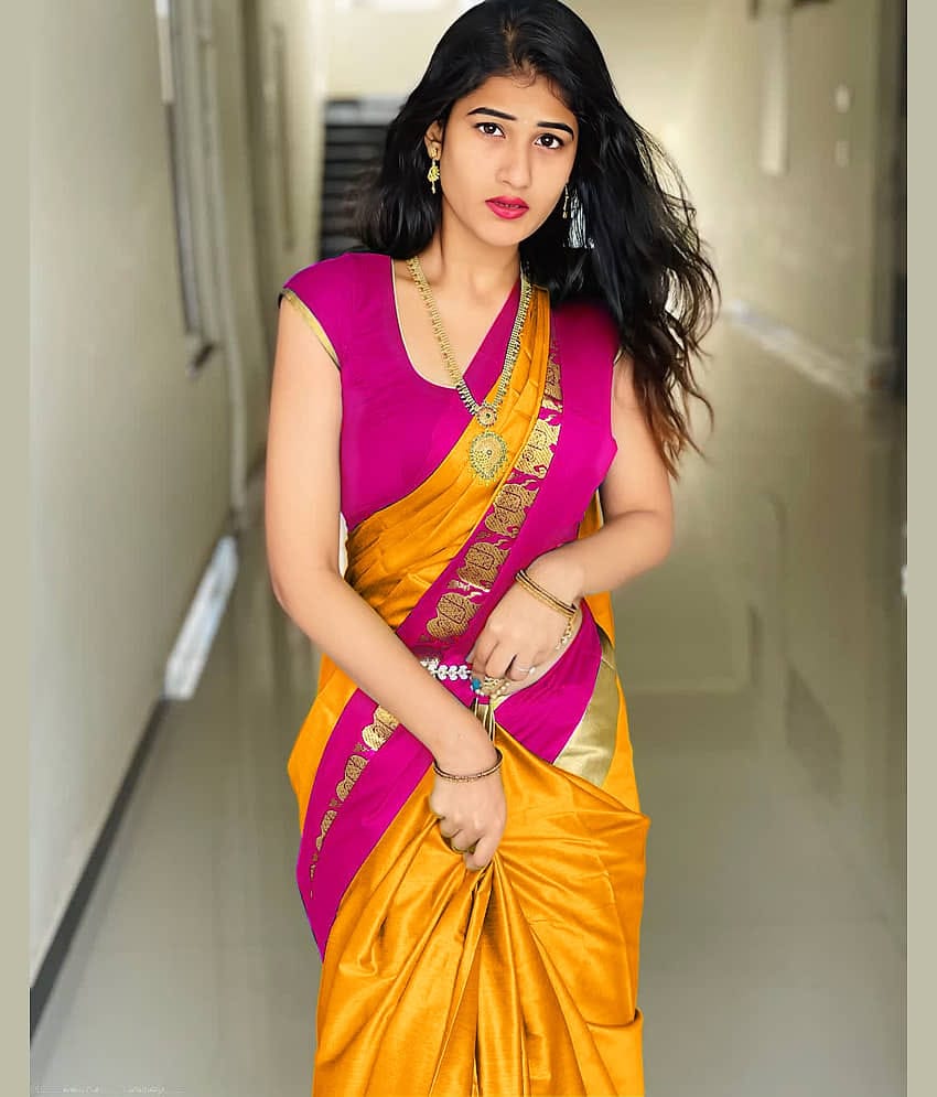 Mysstre Cotton Silk Woven Saree With Unstitched Blouse Piece ( Multicolor7 )