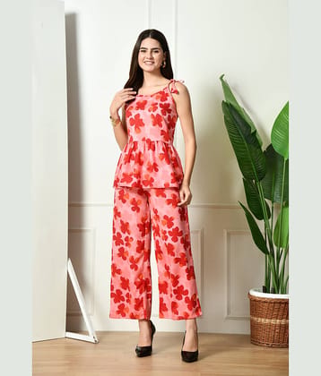 Lihana Women Printed Top With Trousers Co-Ord Set ( Red )