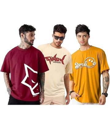 Leotude Pack of 3 Cotton Blend Oversized Fit Men's T-Shirt ( Maroon )