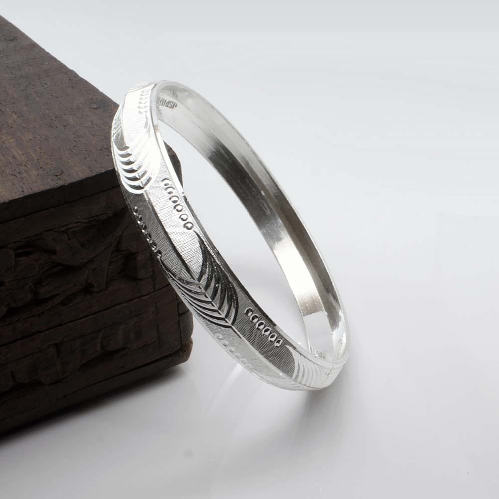 Indian Style Real Solid Silver Men's Bangle Bracelet-Dia 6 CM (Circ 7.42 Inch)