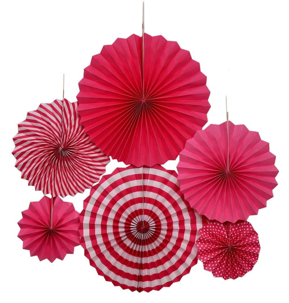 Paper Fan Decoration Pink - 6PC - Party and Festive Needs | Buy online on ZillyBuy