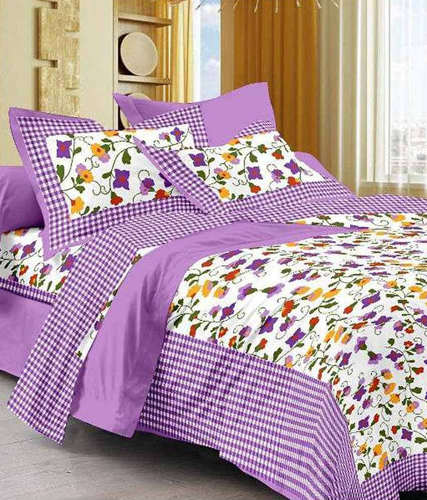 Uniqchoice - Purple Cotton Double Bedsheet with 2 Pillow Covers
