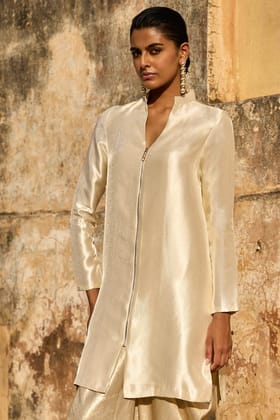 IVORY BROCADE LONGLINE TOP-XXS / Ivory