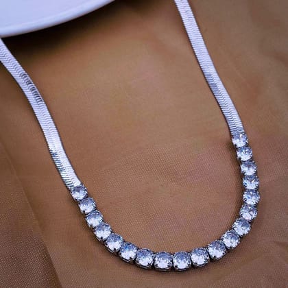 Snake Cubic Zirconia 18K Gold Stainless Steel Necklace Chain 18" for Women-SILVER