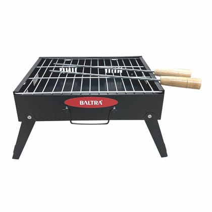 Baltra Barbeque Grill Set | Smoky Non-Electric Tandoor | Tandoori BBQ for Home & Outdoor Use | 2 Skewers | 1 Grill Rack | 1 Coal Barbecue | Foldable Standing BBQ for Camping, Picnic & Travel Cooking