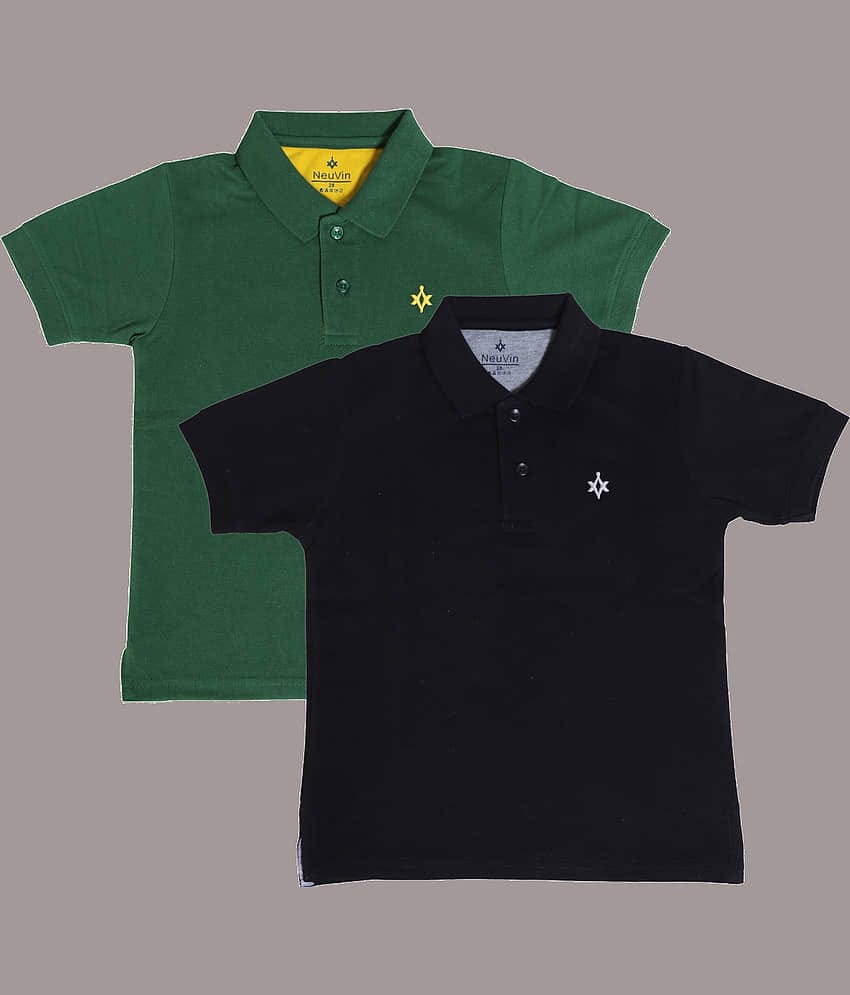 NEUVIN Pack of 2 Boys Cotton Blend Polo T-Shirt ( Multi Color )