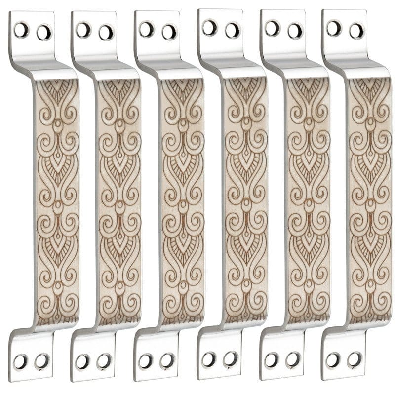 S-GUARD Stainless Steel Door & Cabinet Handles, Knobs Handles-Size-6 Inch-6 Pcs-Laser Printed Design-SSL42