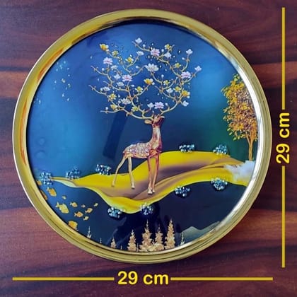 Crystal Wallart Deer Scenery 29 x 29 cm round shaped crystal wall art painting with golden frame A
