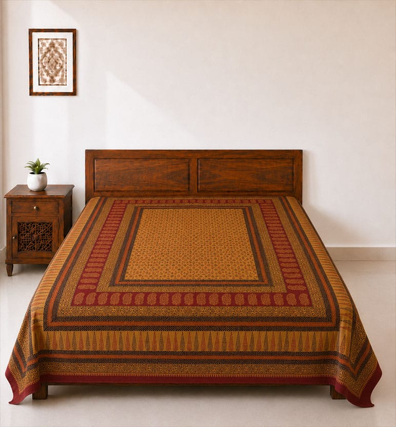 Hand Block Printed Bagh Cotton Double Bedsheet 