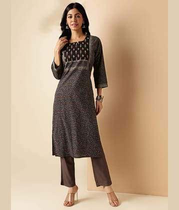 Vbuyz Cotton Printed Straight Women's Kurti - Black ( Pack of 1 )