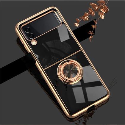 Gold Electroplated Ring Holder Luxury Cover-Samsung Galaxy Z Flip 4 / Black