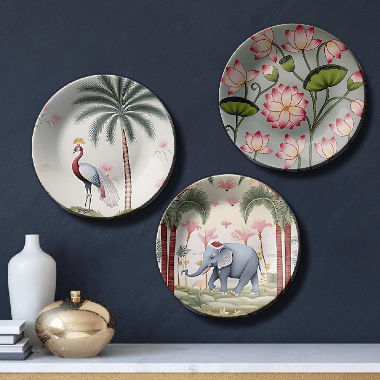 Set of 3 Nature Wall Plates Home Décor-8 Inches